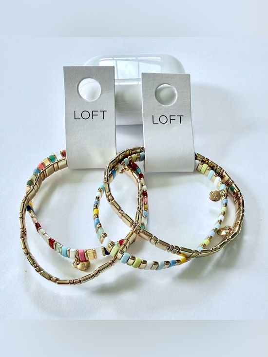 LOFT Jewelry - LOFT NWT Set of 2 Colorful Beaded Stretch Bracelets | Gold Tone Stackable